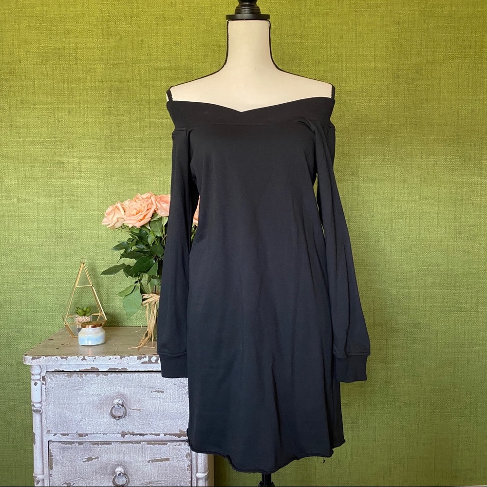 Black Off the Shoulder Sweater Dress